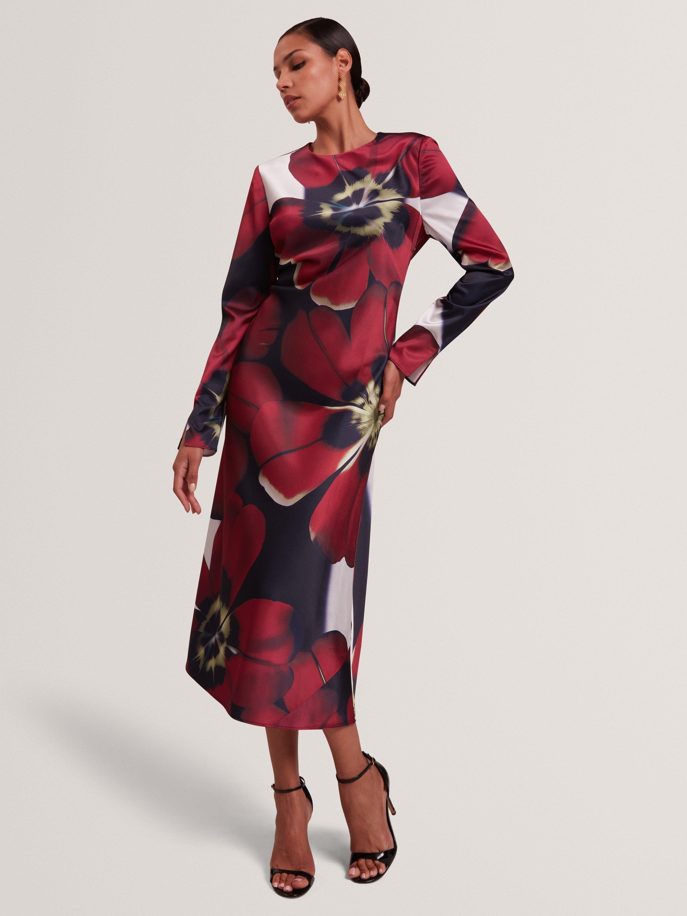 Product image 1 of 7, which shows Ted Baker Neerah Floral Print Midi Dress, Multi, 8