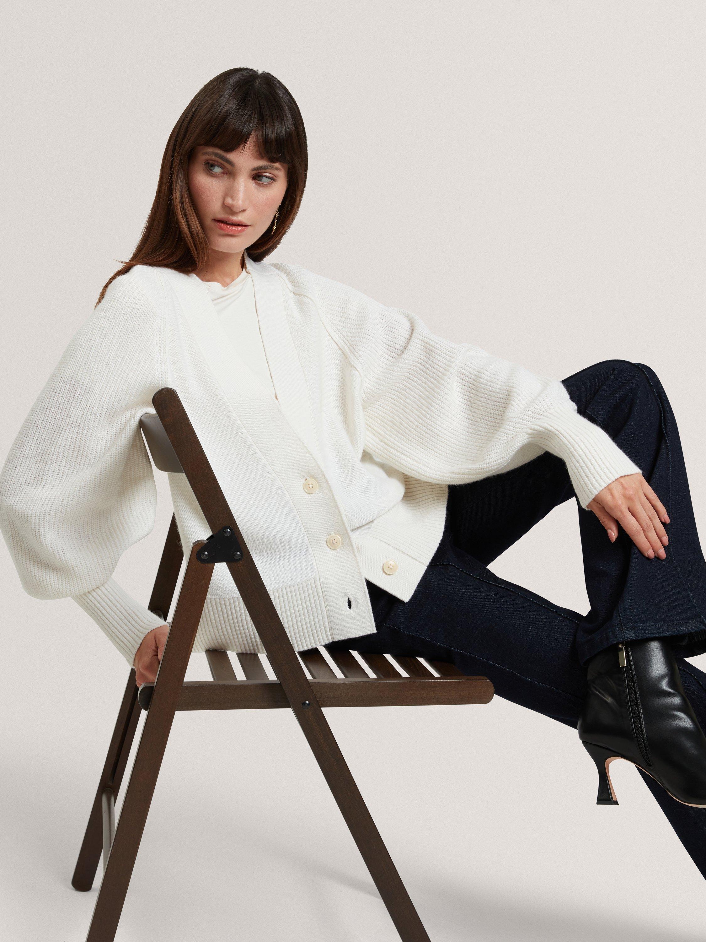 Product image 4 of 11, which shows Ted Baker Mallee V-Neck Boxy Cardigan, White, S