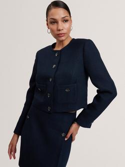Ted Baker Floxa Boucle Cropped Jacket, Navy, Navy