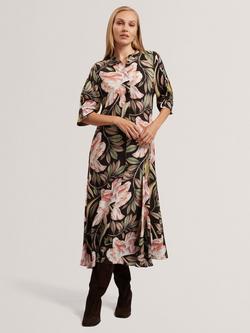 Ted Baker Reyja Floral Midi Dress, Black, Black