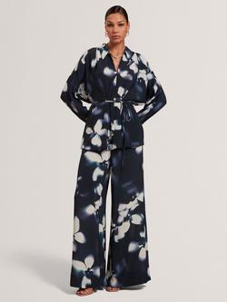 Ted Baker Ohrla Tie Detail Floral Print Shirt, Blue/Multi, Blue Multi