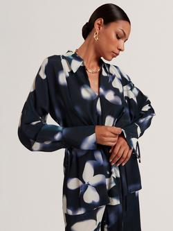 Ted Baker Ohrla Tie Detail Floral Print Shirt, Blue/Multi - view 2, Blue Multi