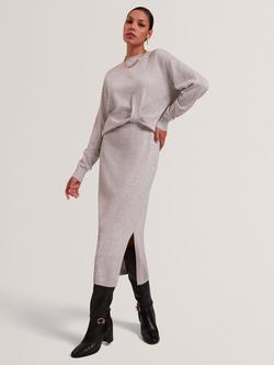 Ted Baker Samana Twist Front Wool Blend Midi Dress with Cashmere, Grey, Grey