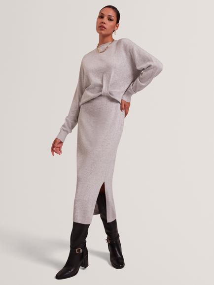 Ted Baker Samana Twist Front Wool Blend Midi Dress, Grey, Grey