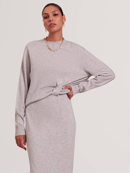 Ted Baker Samana Twist Front Wool Blend Midi Dress, Grey - view 2, Grey