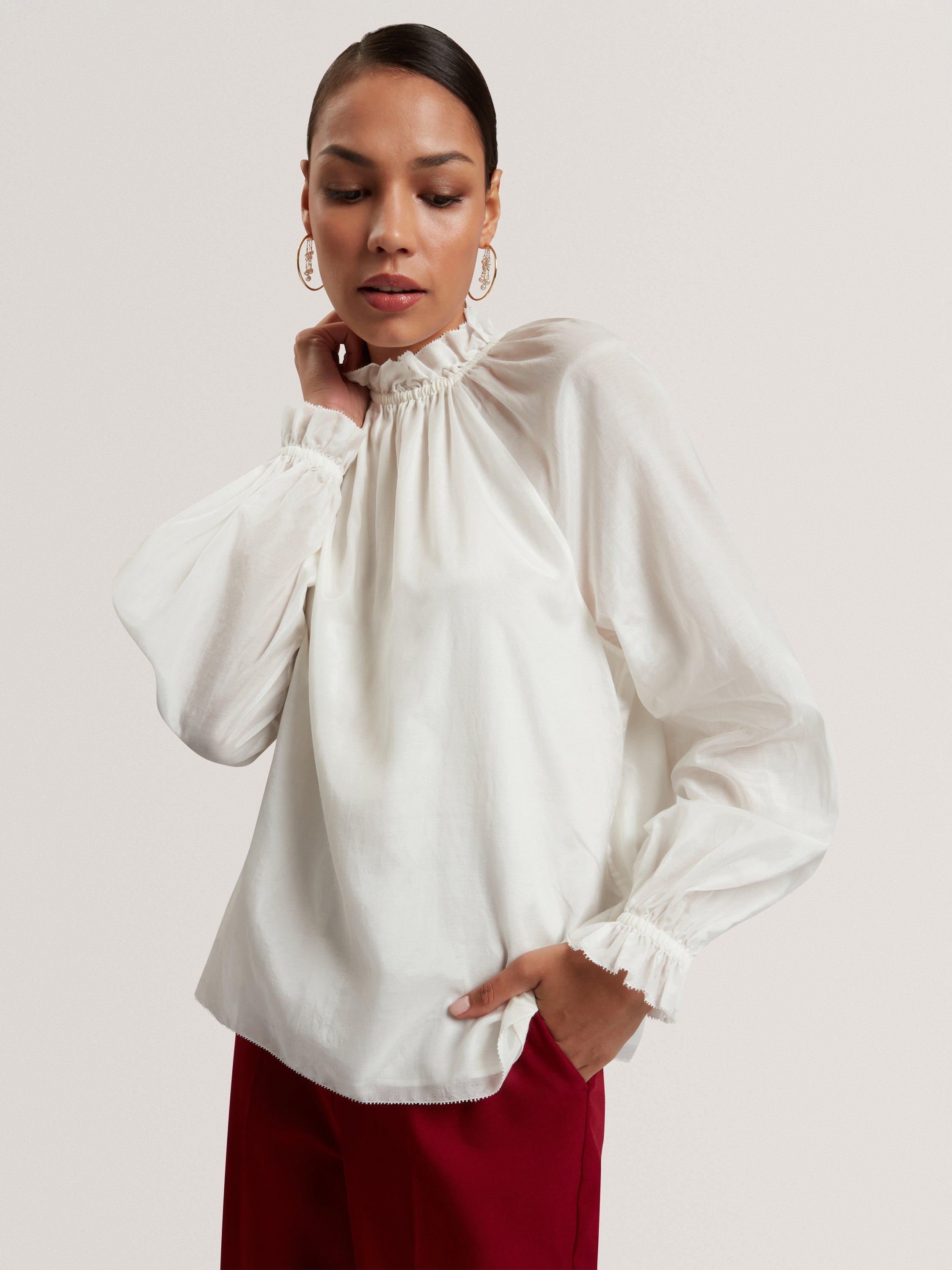 Product image 1 of 7, which shows Ted Baker Samraa Gathered Detail Blouse, Cream, 8