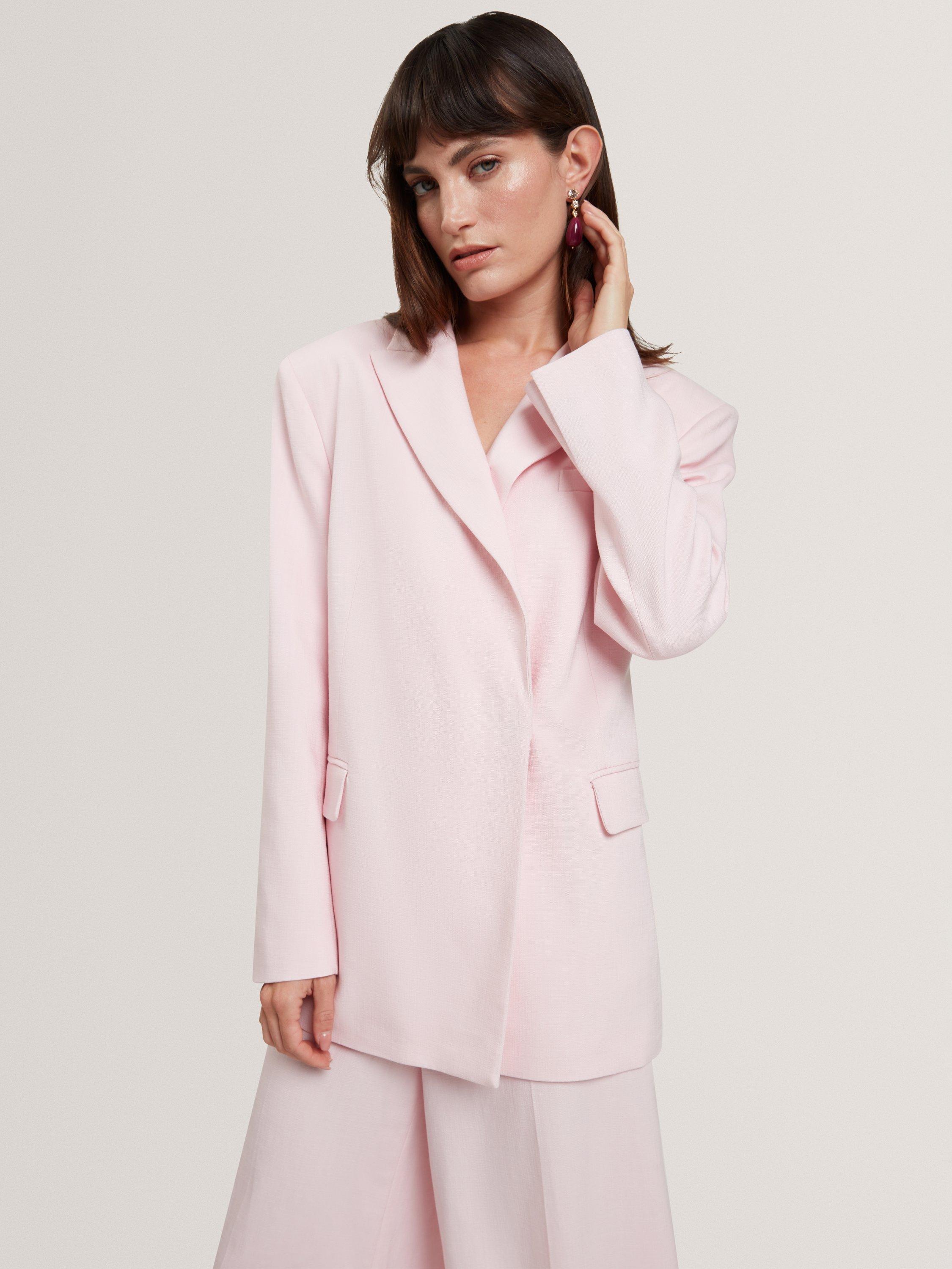 Product image 1 of 7, which shows Ted Baker Peyaan Longline Wrap Over Blazer, Pink, 8