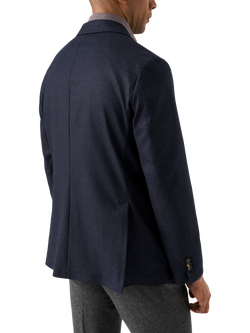 Eton Prince of Wales Check Wool Flannel Soft Jacket, Navy Blue - view 2, Navy Blue