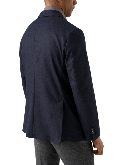 Eton Prince of Wales Check Wool Flannel Soft Jacket, Navy Blue - view 2, Navy Blue
