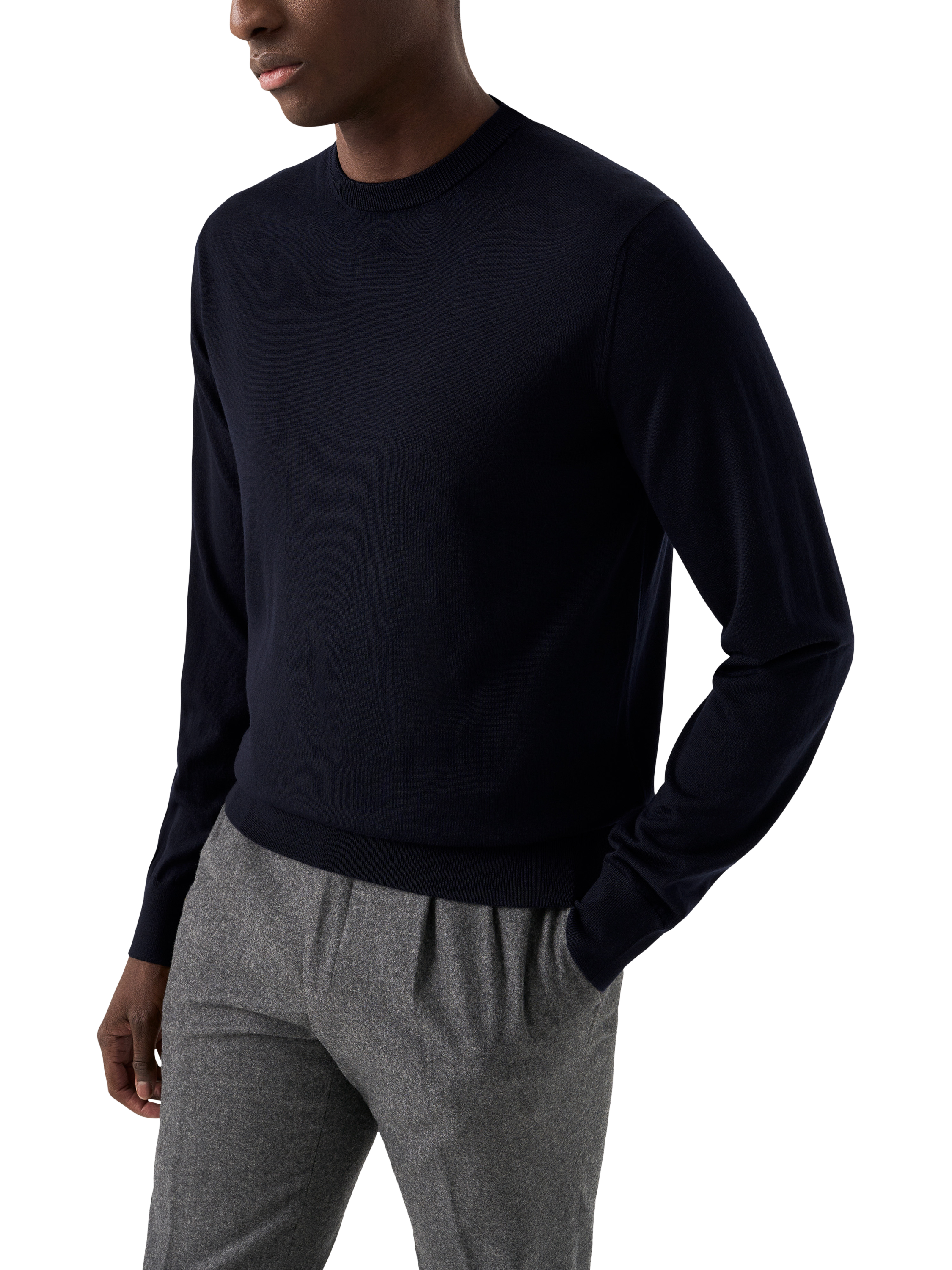 Product image 1 of 7, which shows Eton Crew Neck Merino Wool Jumper, Navy Blue, S