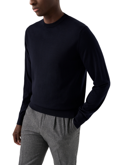 Eton Crew Neck Merino Wool Jumper, Navy Blue