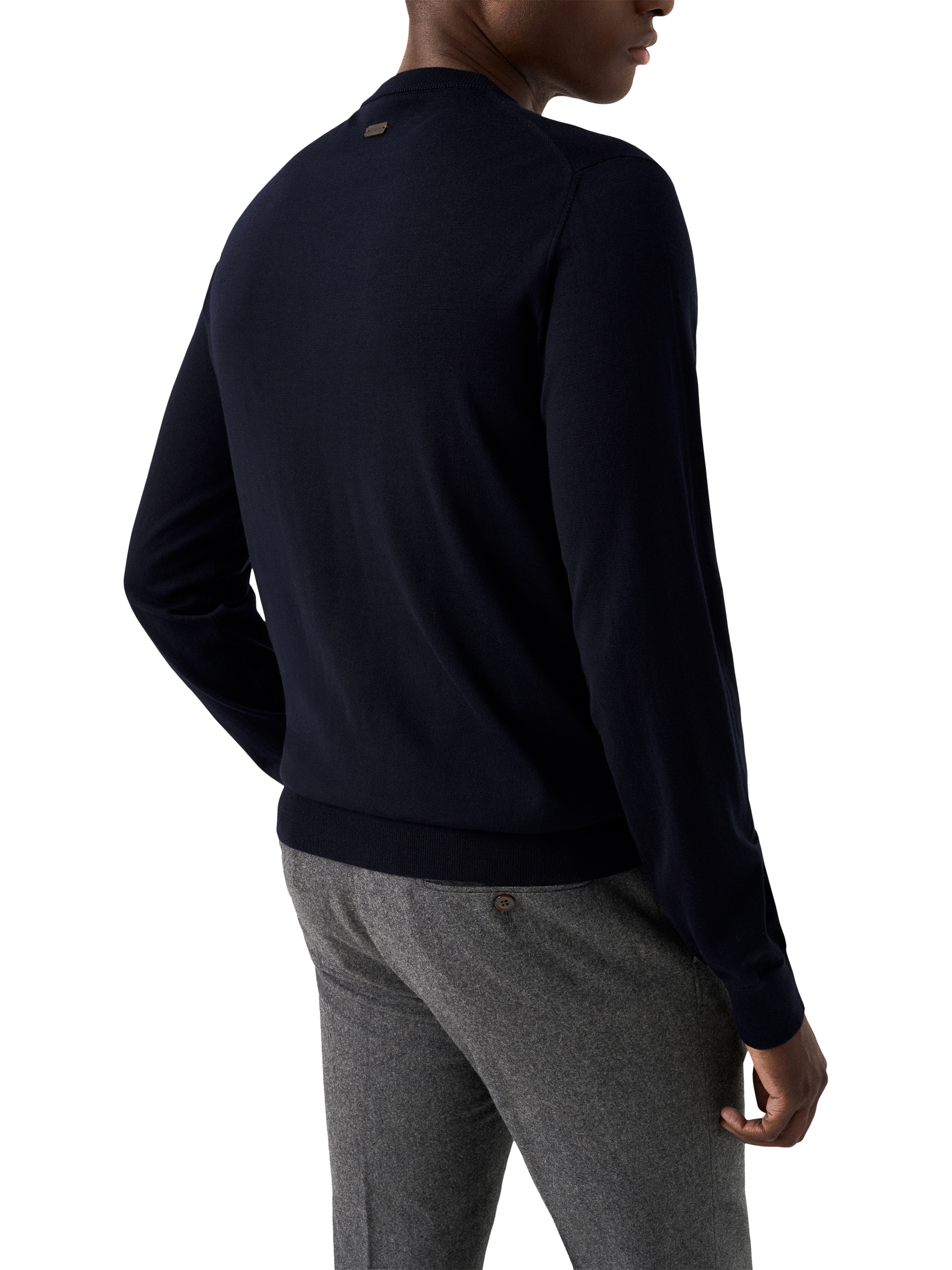 Product image 2 of 7, which shows Eton Crew Neck Merino Wool Jumper, Navy Blue, S