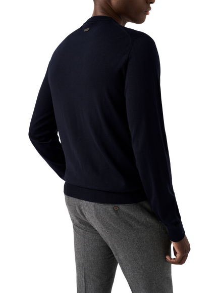 Eton Crew Neck Merino Wool Jumper - view 2, Navy Blue
