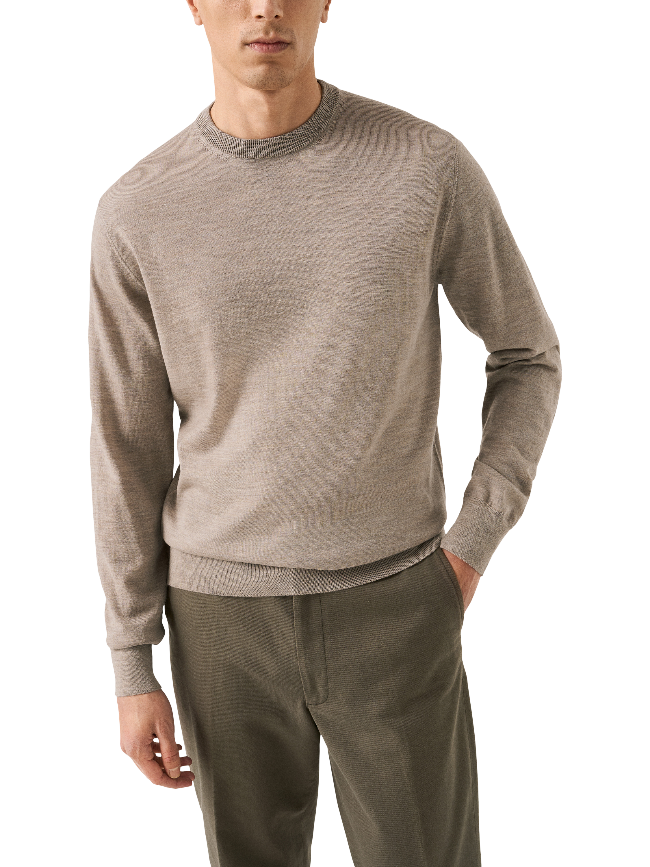 Product image 1 of 7, which shows Eton Crew Neck Merino Wool Jumper, Beige, S