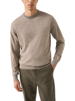 Eton Crew Neck Merino Wool Jumper, Beige