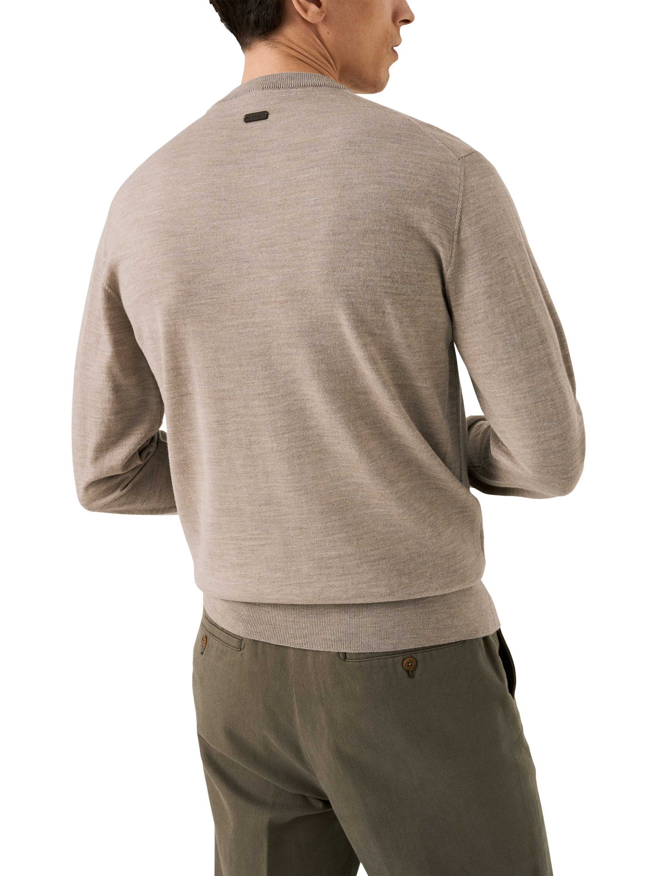 Product image 2 of 7, which shows Eton Crew Neck Merino Wool Jumper, Beige, S