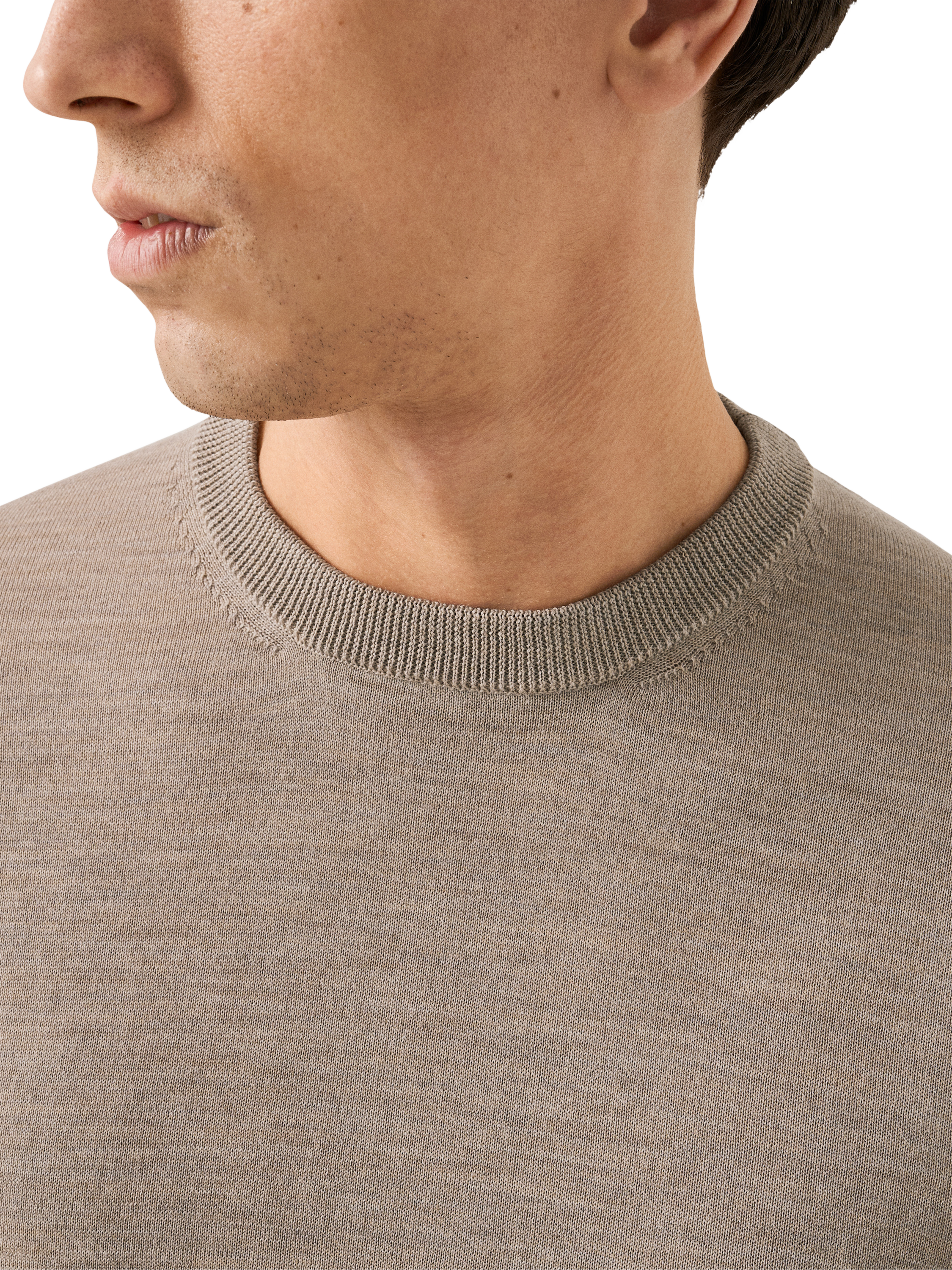 Product image 3 of 7, which shows Eton Crew Neck Merino Wool Jumper, Beige, S
