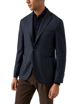 Eton Prince of Wales Check Wool Soft Jacket, Navy Blue, Navy Blue