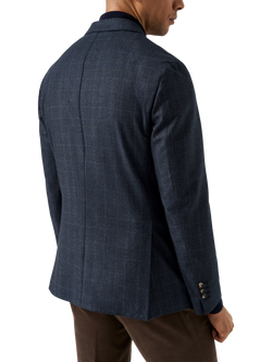 Eton Prince of Wales Check Wool Soft Jacket, Navy Blue - view 2, Navy Blue