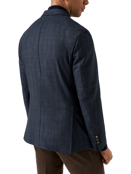 Eton Prince of Wales Check Wool Soft Jacket, Navy Blue - view 2, Navy Blue