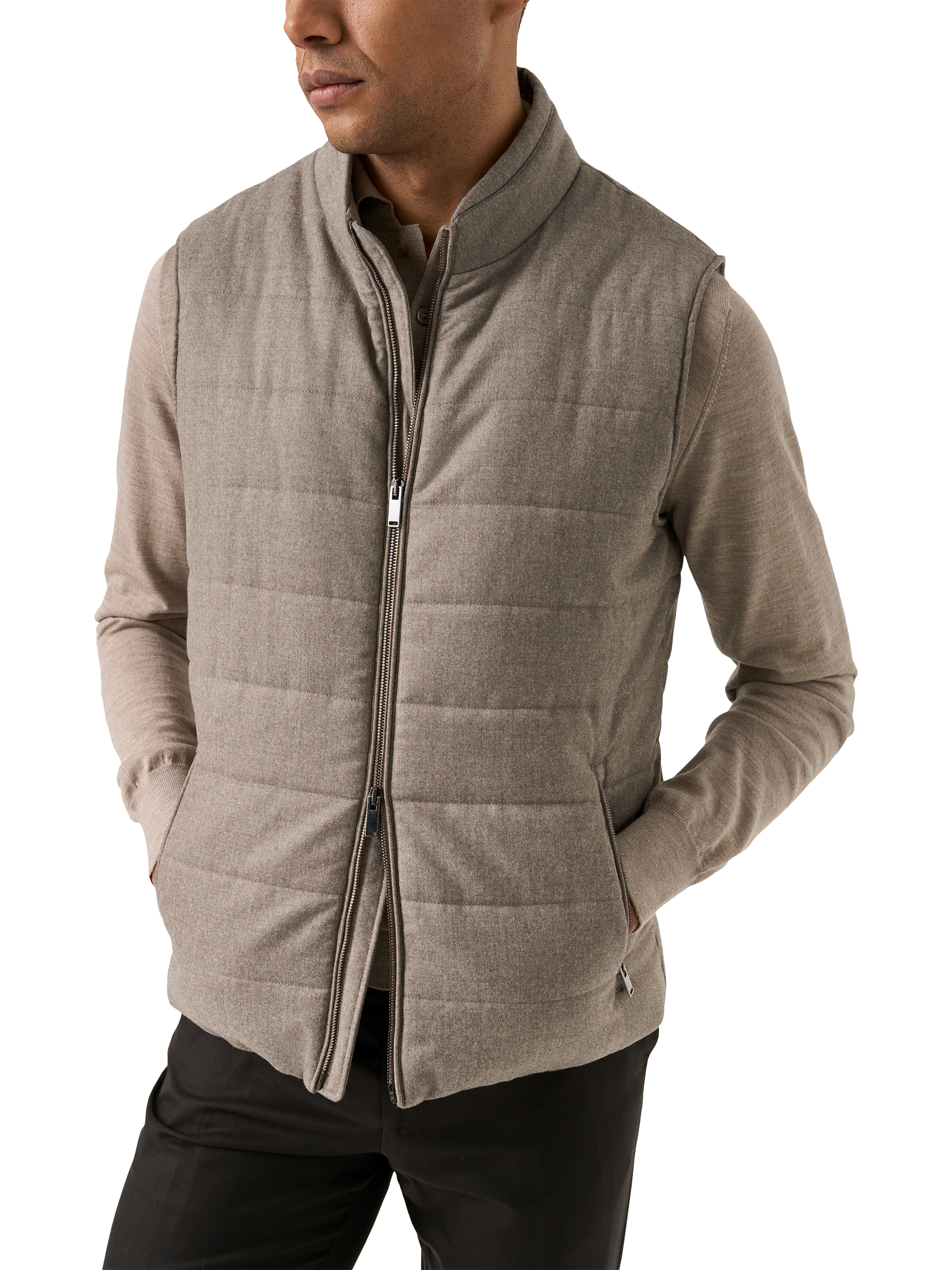 Product image 1 of 7, which shows Eton Wool Zip Through Padded Gilet, Beige, S
