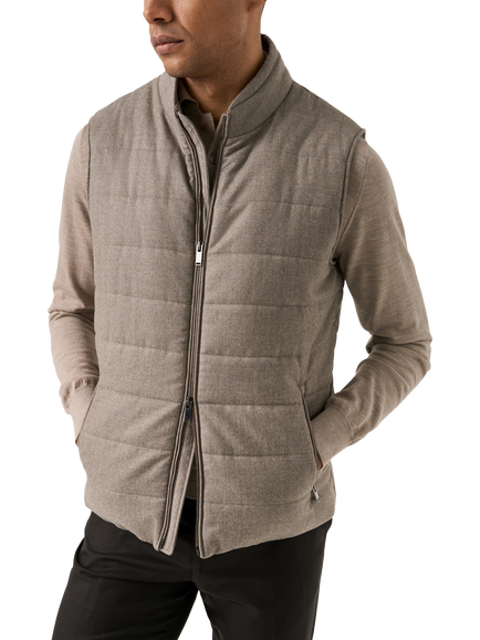 Eton Wool Zip Through Padded Gilet, Beige, Beige