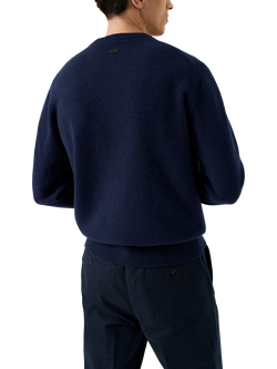 Eton Crew Neck Cashmere Jumper - view 2, Navy Blue