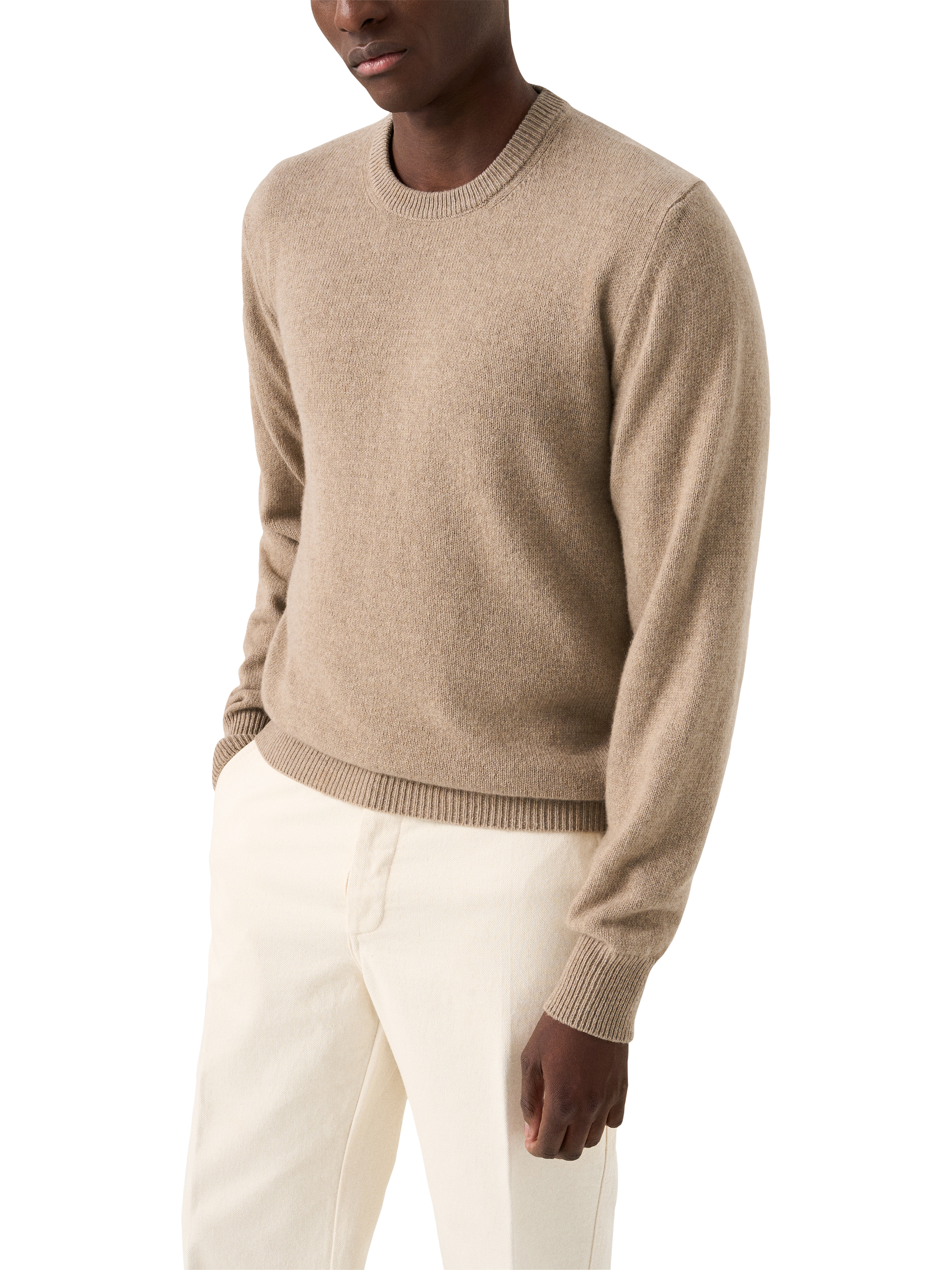 Product image 1 of 7, which shows Eton Crew Neck Cashmere Jumper, Beige, M
