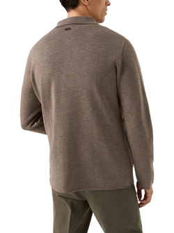 Eton Knit Extra Fine Merino Wool Overshirt, Beige - view 2, Beige