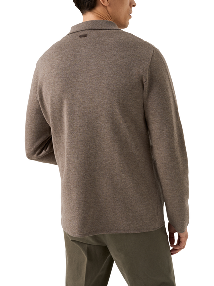 Eton Knit Extra Fine Merino Wool Overshirt, Beige - view 2, Beige
