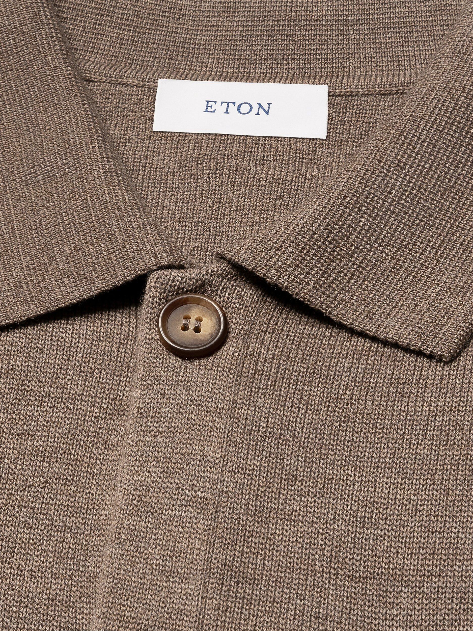 Product image 6 of 7, which shows Eton Knit Extra Fine Merino Wool Overshirt, Beige, S