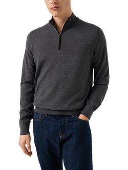 Eton Half Zip Merino Wool Knit Polo Neck Jumper, Dark Grey