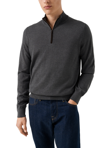 Eton Half Zip Merino Wool Knit Polo Neck Jumper, Dark Grey