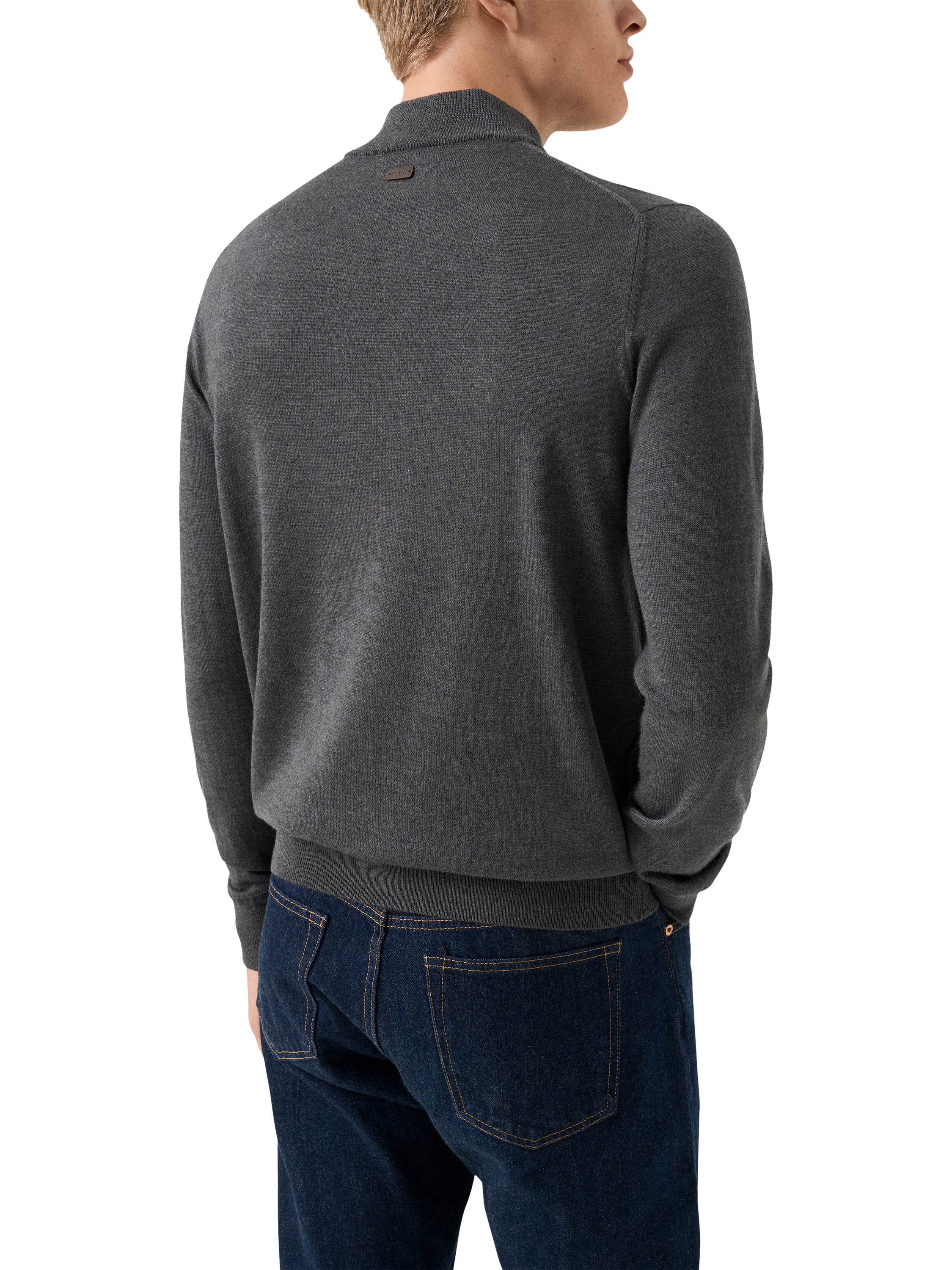 Product image 2 of 7, which shows Eton Half Zip Merino Wool Knit Polo Neck Jumper, Dark Grey, S