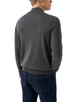 Eton Half Zip Merino Wool Knit Polo Neck Jumper - view 2, Dark Grey