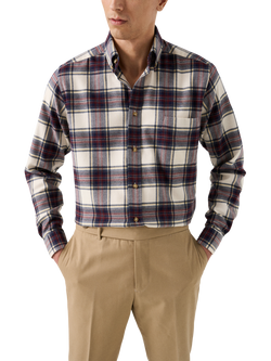 Eton Button Down Collar Check Cotton Shirt, Navy Blue, Navy Blue