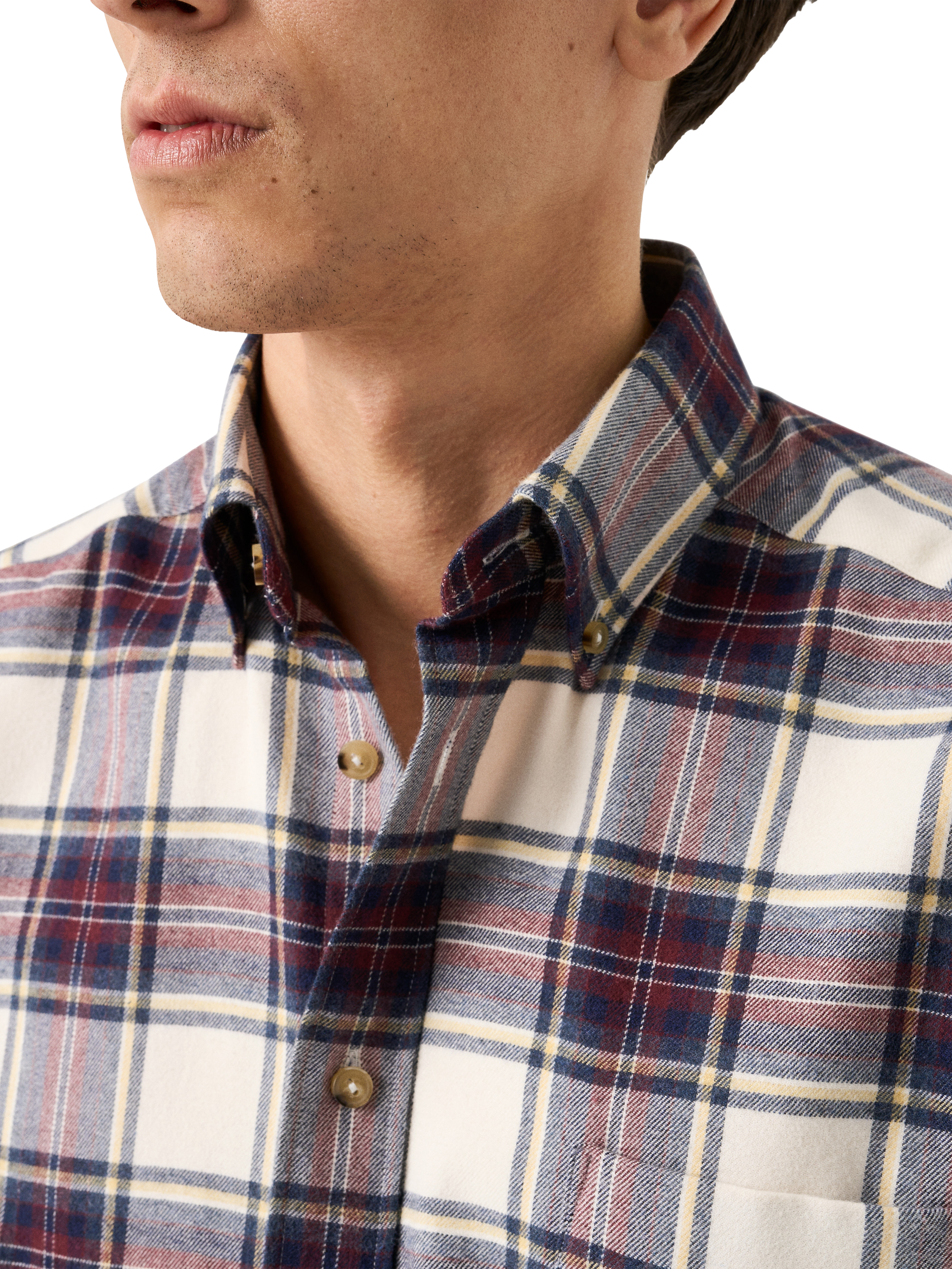 Product image 3 of 8, which shows Eton Button Down Collar Check Cotton Shirt, Navy Blue, S