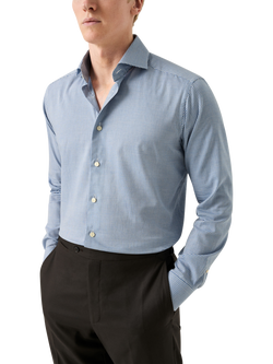 Eton Micro Check Supima Cotton Shirt, Mid Blue, Mid Blue