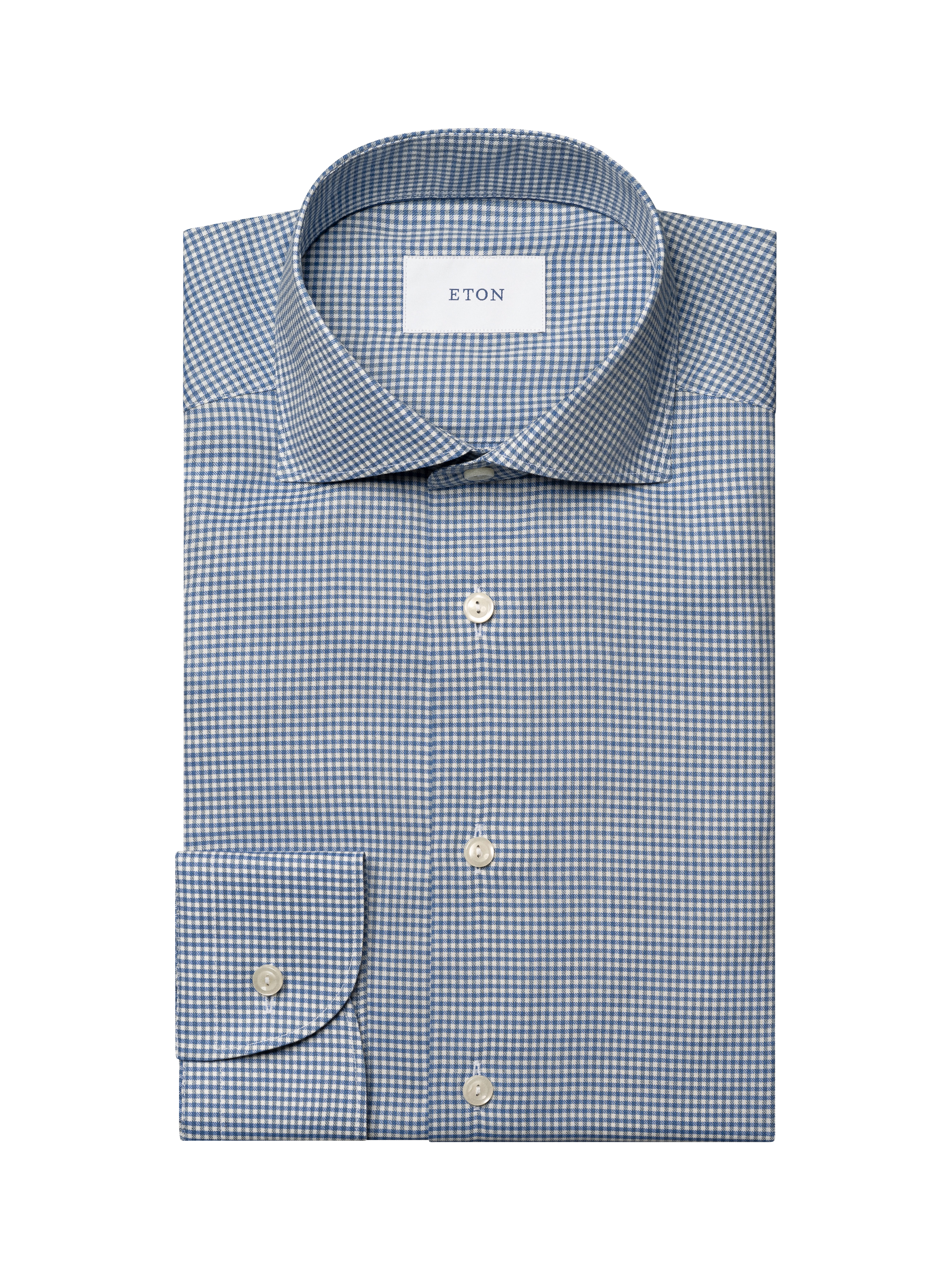 Product image 8 of 8, which shows Eton Micro Check Supima Cotton Shirt, Mid Blue, 14.5
