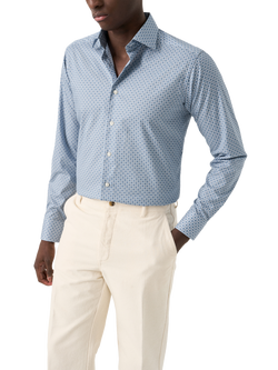 Eton Floral Print Signature Twill Cotton Shirt, Mid Blue