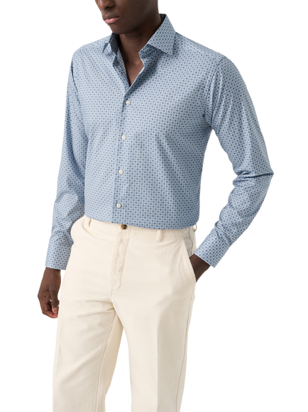 Eton Floral Print Signature Twill Cotton Shirt, Mid Blue