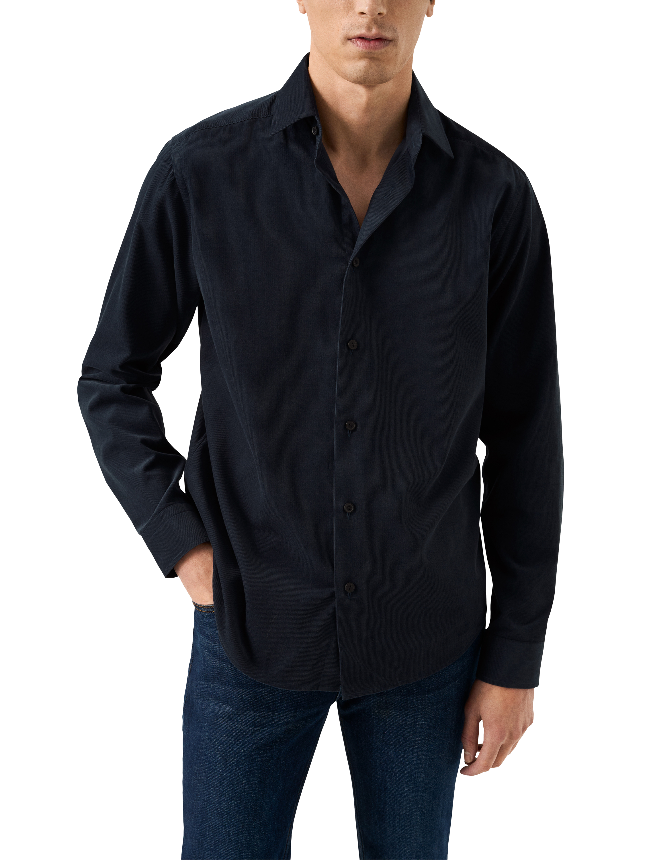 Product image 1 of 8, which shows Eton Plain Corduroy Shirt, Navy Blue, S