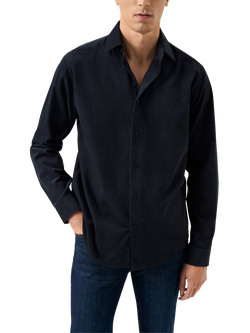 Eton Plain Corduroy Shirt, Navy Blue