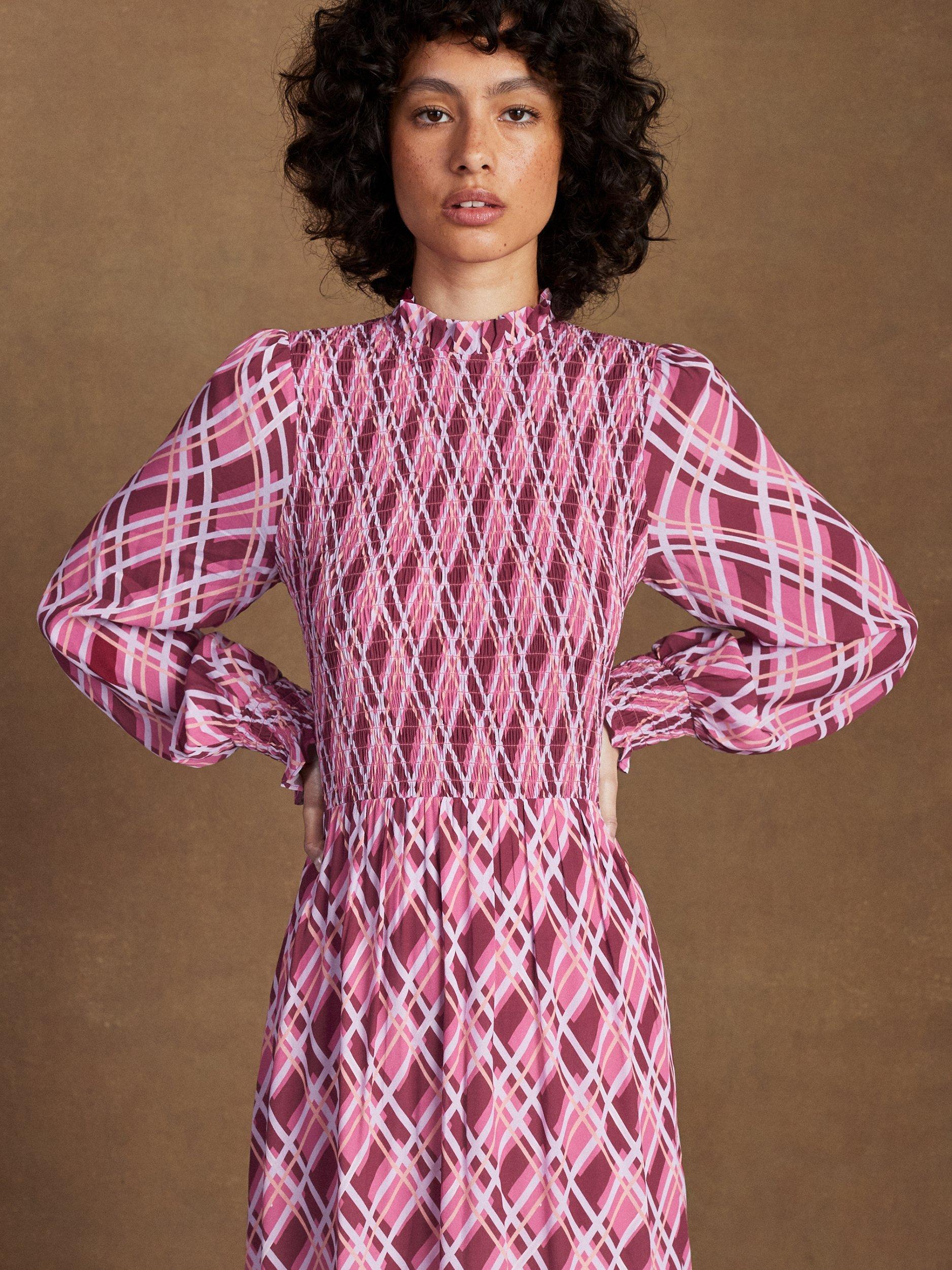 Product image 2 of 6, which shows Ro&Zo Shirred Panel Check Dress, Pink, 6