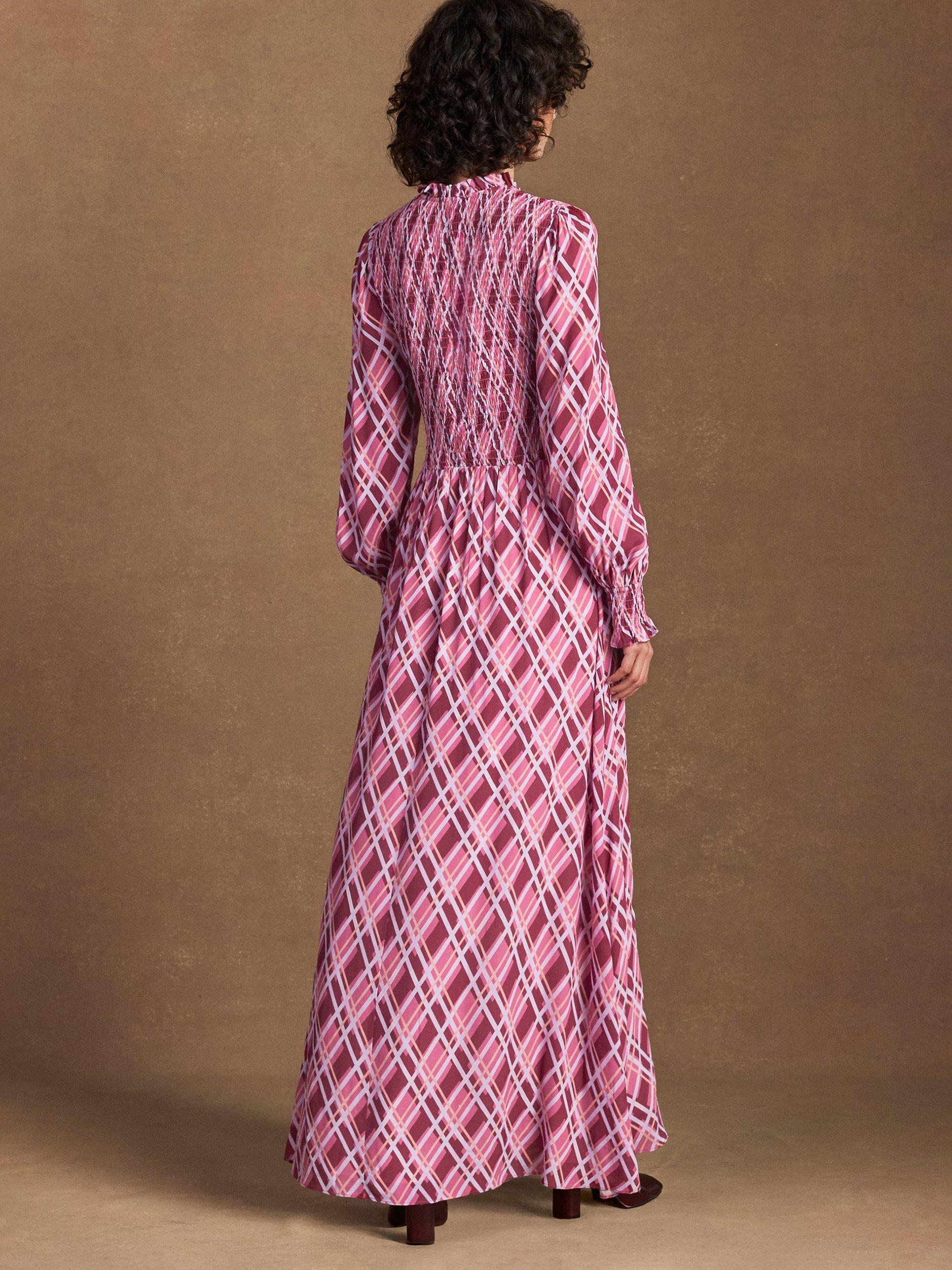 Product image 6 of 6, which shows Ro&Zo Shirred Panel Check Dress, Pink, 6