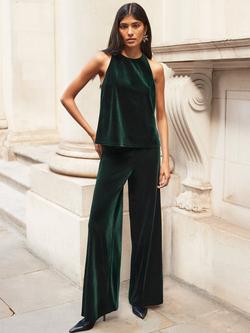 Ro&Zo Halterneck Velvet Top, Green - view 2, Green