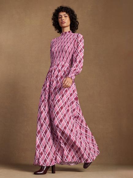 Ro&Zo Petite Shirred Panel Check Dress, Pink, Pink