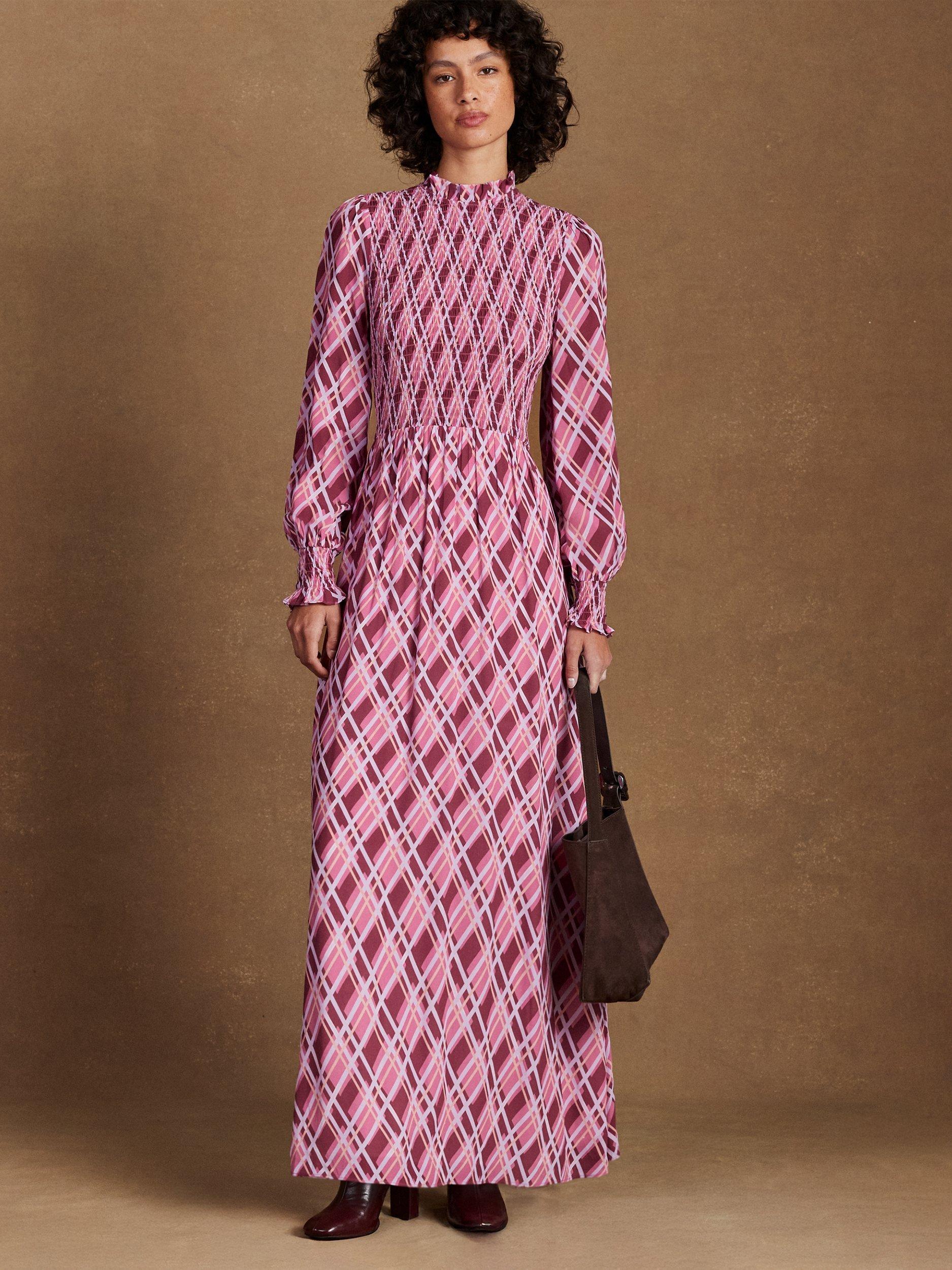 Product image 3 of 6, which shows Ro&Zo Petite Shirred Panel Check Dress, Pink, 6Pt