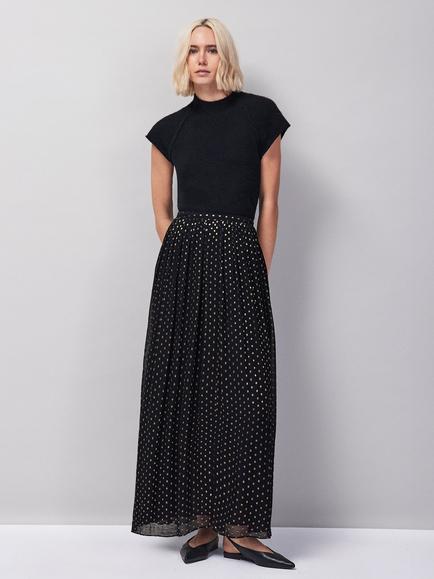 Ro&Zo Petite Metallic Maxi Skirt - view 2, Gold/Black