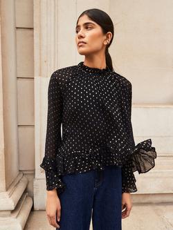 Ro&Zo Polka Dot Long Sleeve High Neck Blouse - view 2, Gold/Black